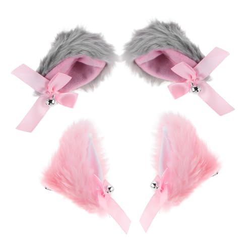 BESPORTBLE 4stücke Katzenohr-haarspangen Mit Glöckchen Haarspange Für Mädchen Urlaubshaarnadeln Halloween-party-kopfbedeckungen Pelzige Kätzchen-haarnadeln Katzenohr-clips Für Kostüme von BESPORTBLE