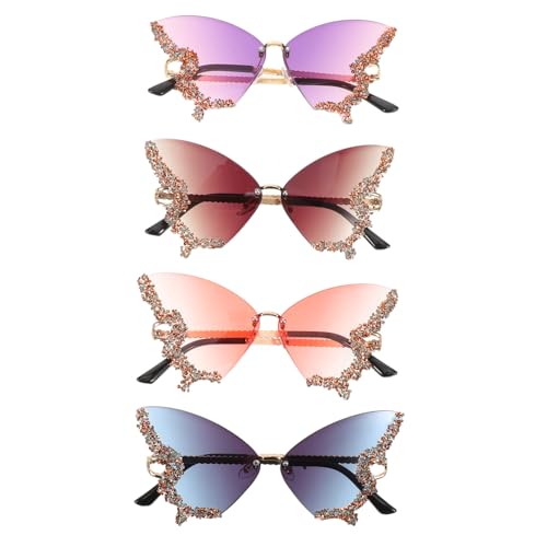 BESPORTBLE 4 Stück Teiliges Modische Schmetterlings-sonnenbrillen für Damen Vintage Rahmenlos mit Funkelnden Strasssteinen Stilvolle Uv-schutz-brillen für Strand Sommer und Casual-looks BESPORTBLE 4 Stück Teiliges Modische Schmetterlings-sonnenbrillen für Damen Vintage Rahmenlos mit Funkelnden Strasssteinen Stilvolle Uv-schutz-brillen für Strand Sommer und Casual-looks von BESPORTBLE