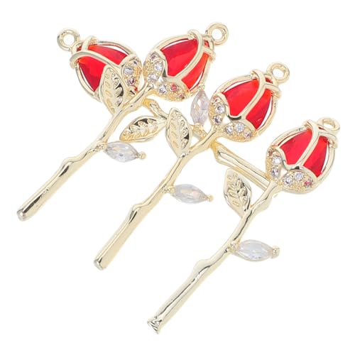 BESPORTBLE 4 Stück Teiliges Rosen Anhänger Echtgoldbeschichtung Leichte Blumencharms für Halsketten und Armbänder Handgefertigte DIY Schmuckzubehör für Stilvolle Symbolische Accessoires von BESPORTBLE