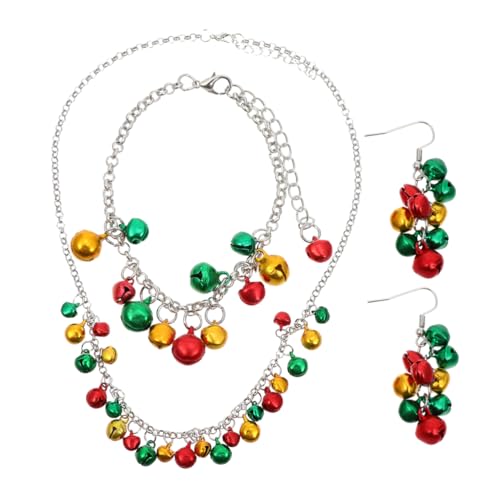 BESPORTBLE 4 Stück Teiliges Weihnachts Schmuckset mit Bunten Glöckchen Halskette Armband Ohrringe Leichtes Hautfreundliches Material Festliche Accessoires für Weihnachten Partys von BESPORTBLE