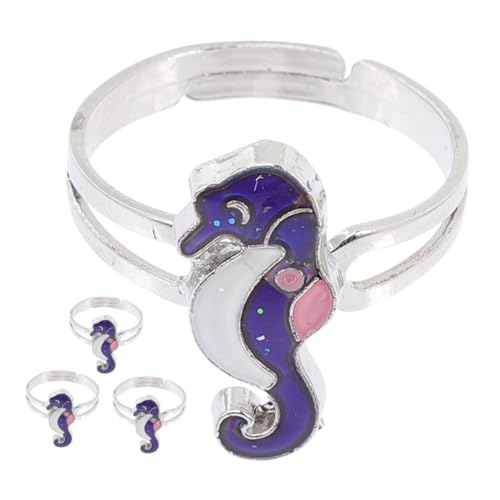 BESPORTBLE 4 Stück Verstellbare Meerespferdchen Ringe Temperaturfühlig Farbwechsel Offene Ringe für Damen Mädchen Stimmungsringe Komfortabler Zinklegierungsschmuck Alltagsschmuck von BESPORTBLE