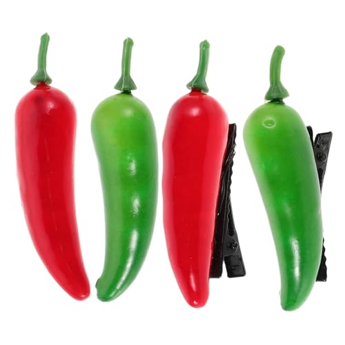 BESPORTBLE 4stücke Süße -haarspangen Für Mädchen Mini-chili-pfeffer-haarnadeln Lustige Alligator-haarspangen Kreative Haar-accessoires Für Partys von BESPORTBLE
