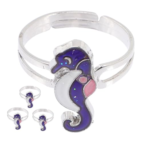 BESPORTBLE 4 Teiliger Farbwechsel Seepferdchen Ring Eheringe Stapelbarer Fingerring Moderinge Damenring Ringe Schmuckringe Für Frauen Ozeantier Offener Ring Mädchenringe von BESPORTBLE