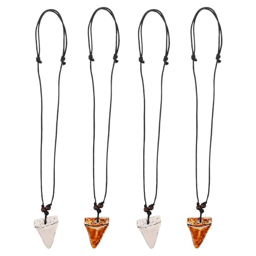 BESPORTBLE 4-teilige Haifischzahn-Halskette, gefälschte Haifischzähne, Halskette für Männer, verstellbar, Schmuck im hawaiianischen Strandstil, Surfer-Charme, Tierknochen-Anhänger von BESPORTBLE