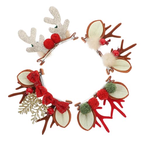 BESPORTBLE 4Paare Weihnachts Haarspangen mit Rentiergeweih Niedlicher Kopfschmuck für Festliche Anlässe Zubehör für Weihnachtsfeiern und Familienfeiern Leicht und Bequem von BESPORTBLE