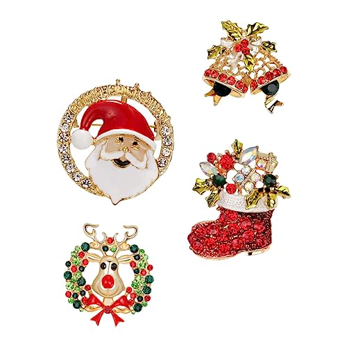 BESPORTBLE 4Stücke Weihnachtsbroschen Kreative Broschen für Festliche Anlässe mit Glocken Weihnachtsstiefeln Rentieren Santa Bekleidungszubehör für Weihnachten Geschenkideen von BESPORTBLE