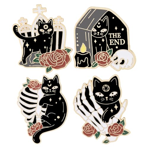 BESPORTBLE 4er-Set Halloween-Anstecker: Schwarze Katzenbroschen – Bunte Emaille-Pins aus Metall für Pullover, Taschen und Accessoires von BESPORTBLE