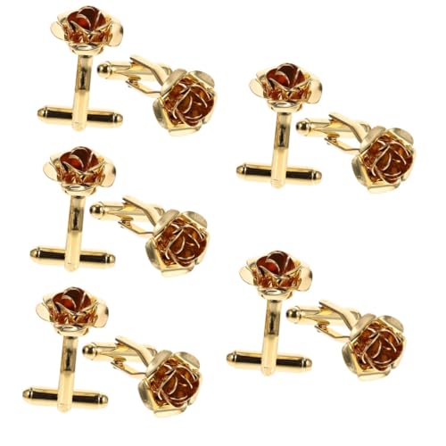 BESPORTBLE 5 Paare Rose Manschettenknöpfe Manschettenlinks aus Trauzeugen Mann Bräutigam Manschettenknöpfe für Hochzeitshemden Hemdmanschettenschmuck Manschettenknöpfe für Hemd Kupfer Golden von BESPORTBLE