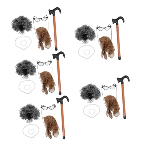 BESPORTBLE 5 Sätze Perücke für Bühnenauftritt Erwachsene Oma Cosplay Requisiten Großmutter Kostüm Perücke älter Senior Cosplay - Oma Kostüm Mädchen Glas von BESPORTBLE