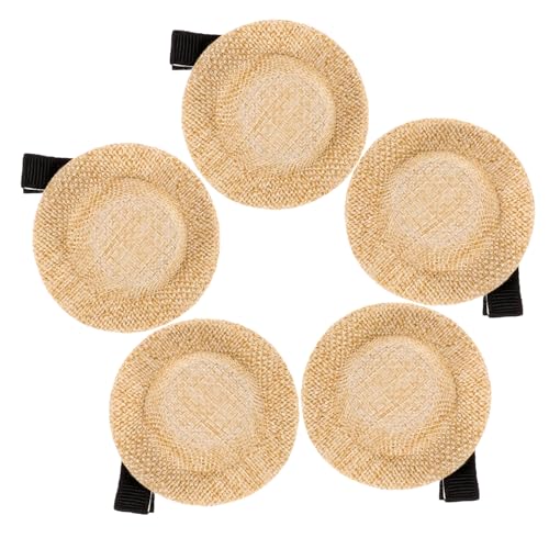 BESPORTBLE 5 Stck. Kleine Strohhut-Haarnadel Kind Mini-Hut-Haarspange Hallo Mini-Haarspangen Mädchen Haarschmuck Mädchen Haarspange Miniatur-Hut-Haarspange für Mädchen Metall Khaki von BESPORTBLE