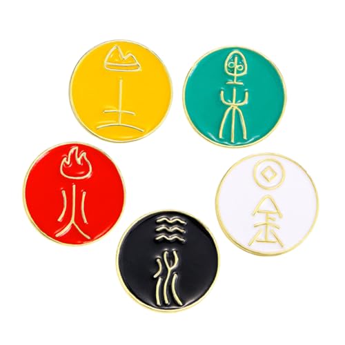 BESPORTBLE 5 Stück Chinesische Broschen mit Fünf Elementen Goldfarbene Metall broschennadeln für Kleidung Hüte Dekorative Pins mit Bedeutungsvollen Symbolen Kulturelle Anstecker für Damen von BESPORTBLE