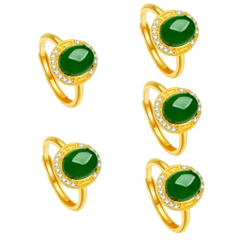 BESPORTBLE 5 Stück Eleganter Grüner Jade Ring für Damen Goldverzierte Stilvolle Schmuckstücke für Besondere Anlässe und Tägliches Tragen Feminine für Outfit Perfektes für Mütter und von BESPORTBLE