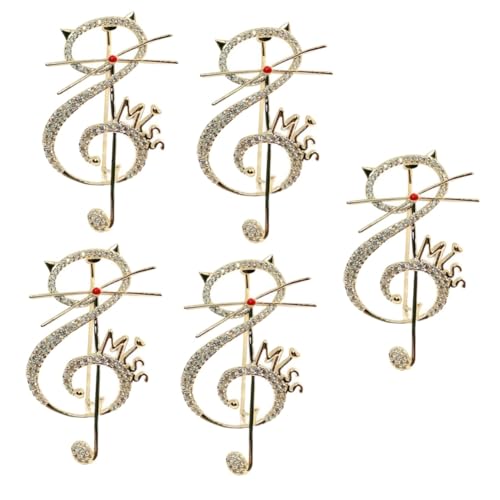 BESPORTBLE 5 Stück Musiknotenbrosche Brosche Katze Kätzchen-anstecknadel Katzenbrosche Zirkonbrosche Süße Tierbroschen Anstecknadel Mit Musiknoten Jacke Brosche Golden Kupfer von BESPORTBLE