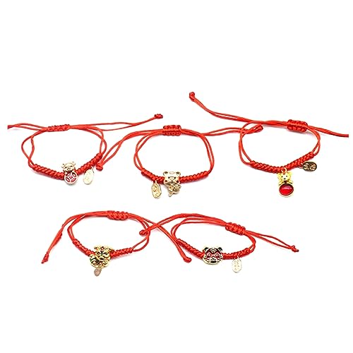 BESPORTBLE 5 Stück Teiliges Rotes Schnurarmband Handgeflochtene Glücksarmbänder mit Tigerkopf Verstellbare Rote Seilketten Schutz und Segensarmbänder für Damen und Herren Stilvolle Feng Shui von BESPORTBLE