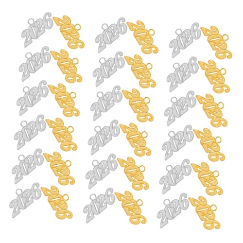 BESPORTBLE 50 Stück Abschlusskappen Anhänger Gravierte Jahreszahl Charms in Gold und Silber Abschluss Schmuck Zubehör für Halsketten Armbänder Ohrringe und DIY Bastelprojekte von BESPORTBLE