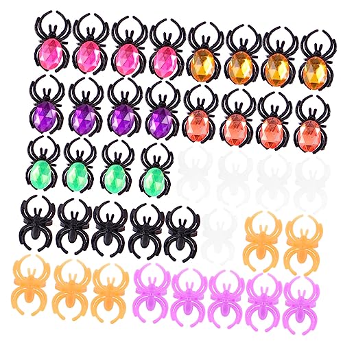 BESPORTBLE 50 Stück Teiliges Halloween Spinnenringe aus Kunststoff Bunte Kleine Finger Ringe Diamant Leichte Kostüm Accessoires für Party Festival Cosplay und Mitgebsel von BESPORTBLE