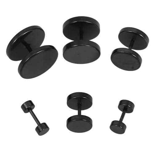 BESPORTBLE 6 Paar Schwarze Titanstahl Ohrstecker Herren Damen Punk Schraubverschluss Fake Gauges Ohrschmuck in Robust Sicher Unisex Alltagsschmuck von BESPORTBLE