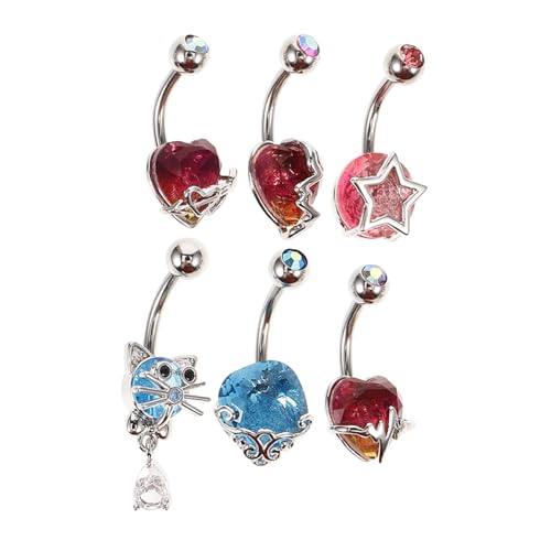 BESPORTBLE 6 Stück Teiliges Bauchnabelpiercing aus Hochwertigem Edelstahl mit Funkelnden Zirkonia Kleines und Modisches Körperschmuck für Mädchen und Frauen Hautfreundlich und Langlebig von BESPORTBLE