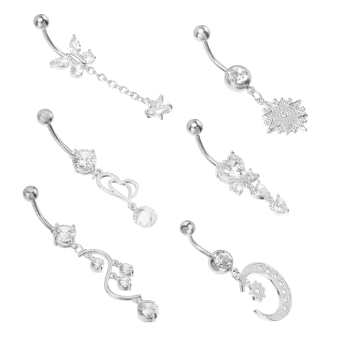 BESPORTBLE 6 Stück Teiliges Damen Bauchnabelpiercing aus Hochwertigem Edelstahl mit Funkelnden Zirkonia Kristallen Hautfreundlich Rostfrei Stilvoller Körperschmuck für Alltag und Besondere von BESPORTBLE