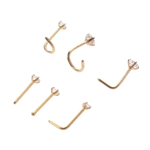 BESPORTBLE 6 Stück Teiliges Edelstahl Nasenpiercing mit Zirkonia Goldfarbene Nasenstecker Schmerzfreie Sichere Schmuckstücke für Damen und Herren Langlebiger Glanz Geeignet für Festliche von BESPORTBLE