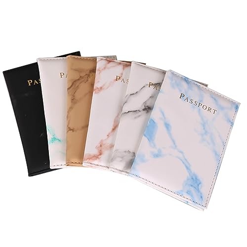 BESPORTBLE 6 Stück Teiliges Reisepasshüllen PU mit Marmor Muster für Männer Frauen Hellblau Bronze Rot Leicht Praktisch für Reisen von BESPORTBLE