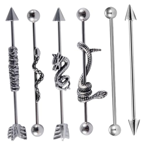 BESPORTBLE 6 Stück Teiliges Set Industrial Bar Ohrringe Punk Cartilage Piercing Schmuck Damen Ohrstecker für Festival Club Party Beach von BESPORTBLE