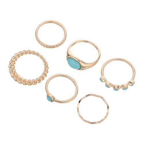 BESPORTBLE 6 Stück Teiliges Western Türkis Ring Set mit Ovalen Grünen Edelsteinen Stapelbare Vintage Schmuckringe im Boho stil für Damen Langlebige Knöchel Fingerringe mit Ergonomischem von BESPORTBLE