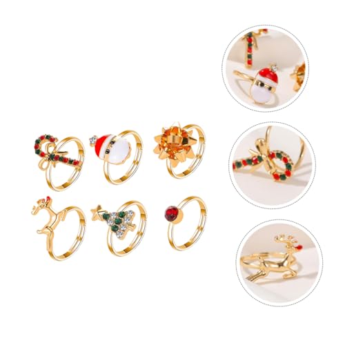 BESPORTBLE 6 Stück Weihnachtliches Finger Ring Set Teiliges Alloy Ring Set mit Cartoon Motiven Wie Elch Weihnachtsbaum und Santa für Festliche Anlässe und von BESPORTBLE