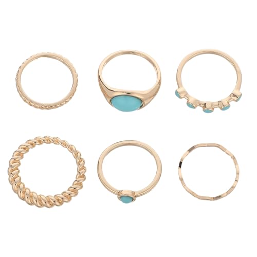 BESPORTBLE 6-teilige Türkis-Schmuckringe: Boho-Stapelset für Damen – Minimalistische, zierliche Knöchelringe – Vintage-inspirierte Edelstein-Statement-Stücke von BESPORTBLE
