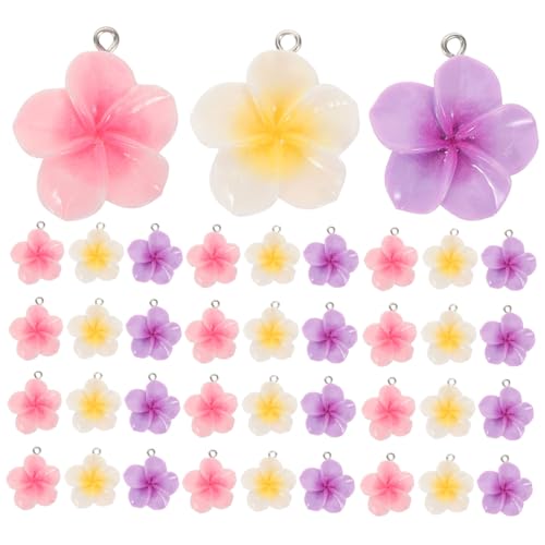 BESPORTBLE 60 Stück Bunte Fünfblättrige Tropische Plumeria Anhänger aus Langlebigem Resin Leichte Kleine Sommerblumen Charms für Boho Schmuck für Armbänder Fußkettchen und Haaraccessoires von BESPORTBLE