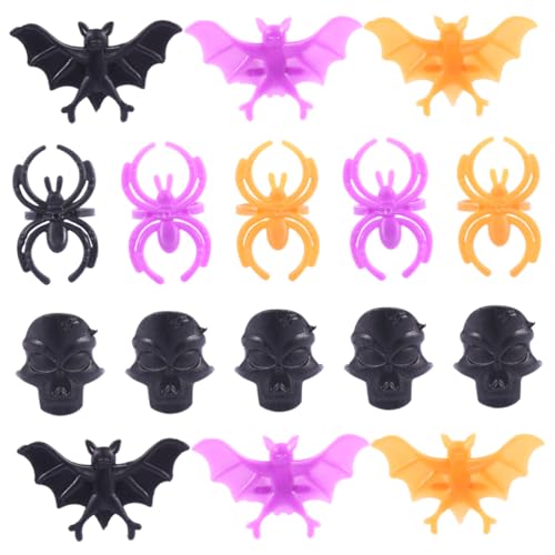 BESPORTBLE 60Stücke Kunststoff Finger Ringe mit Tiermustern Fledermaus Spinne Schädel Halloween Party Deko für Erwachsene für Kostümpartys und Feiern von BESPORTBLE