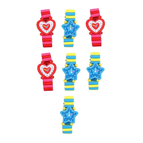 BESPORTBLE 7 Stück Holzspielzeug Uhr für Teiliges mit Elastischem Armband Farbenfrohe Designs um Abzulenken die Junge Mädchen Beziehung zu Stärken von BESPORTBLE