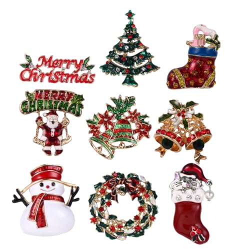 BESPORTBLE 9 Stück Teiliges Weihnachtsbroschen aus Langlebiger Bunte Einzigartige Anstecknadeln mit Festlichen Motiven für Kleidung Taschen Rucksäcke Passend für Damen und Zufällige Farbe von BESPORTBLE