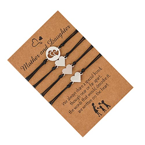 BESPORTBLE Armband Set für Mutter und Tochter Geflochten Personalisierte Herz Handschmuck für Muttertag mit Inspirierender Karte Schwarz von BESPORTBLE