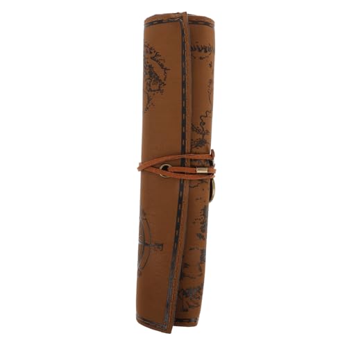 BESPORTBLE Aufrollbares Federmäppchen Aus Kunstleder Im Vintage-Stil Mit Schatzkarten-Muster Großes Make-up-Tasche Reise-Organizer Für Pinsel Und Schreibwaren von BESPORTBLE