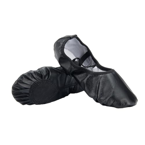 BESPORTBLE Ballettschläppchen Damen Gymnastikschuhe mit Geteilten Oxhide Sohlen Elastischem Stretchband Atmungsaktiv und Leicht Geeignet für Ballett Yoga Jazz Modern Dance Schwarz von BESPORTBLE