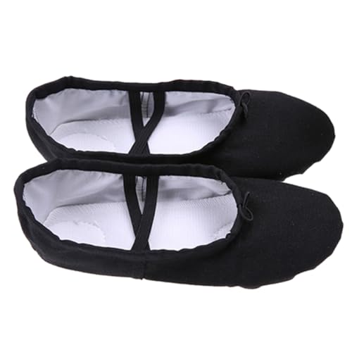 BESPORTBLE Ballettschuhe aus Canvas mit Geteilter Ledersohle Atmungsaktive Tanz Yogaschuhe für Mädchen Leicht mit Elastischen Bändern und Kordelzug Schwarz für Ballett und Yoga von BESPORTBLE