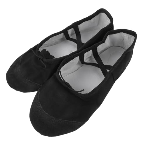 BESPORTBLE Ballettschuhe aus Canvas mit Geteilter Ledersohle Atmungsaktive Tanz Yogaschuhe für Mädchen Leichte Bequeme Ballerinas in Schwarz mit Elastischen Riemen und Zugband von BESPORTBLE