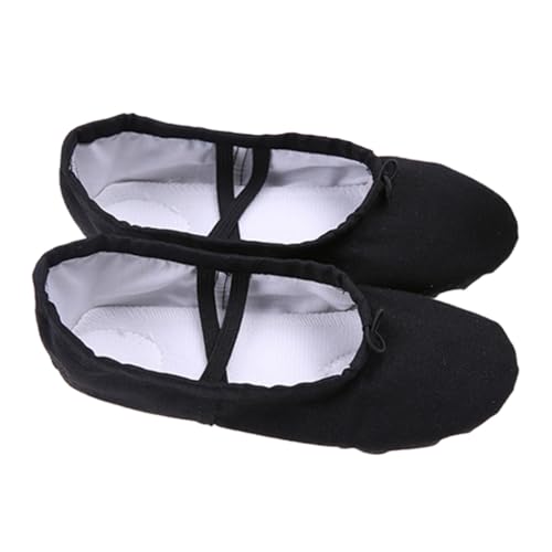BESPORTBLE Ballettschuhe aus Canvas mit Geteilter Ledersohle Elastische Ballett Slipper für Mädchen Atmungsaktive Tanz Yogaschuhe in Schwarz von BESPORTBLE