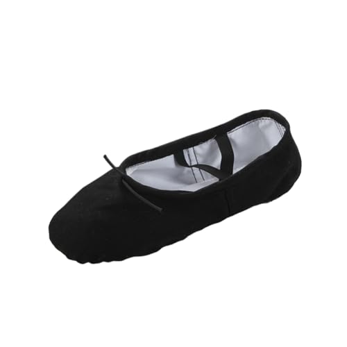BESPORTBLE Ballettschuhe aus Canvas mit Geteilter Ledersohle Elastischen Riemen und Zugband Atmungsaktive Leichte Tanz Yogaschuhe für Mädchen Schwarz von BESPORTBLE
