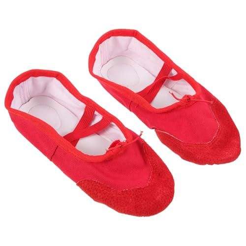 BESPORTBLE Ballettschuhe für Mädchen und Erwachsene rutschfeste Pu Material Tanzschläppchen mit Elastischem Band Weiche Flexible Sohle für Yoga Ballett Jazz und Tanztraining Rot von BESPORTBLE