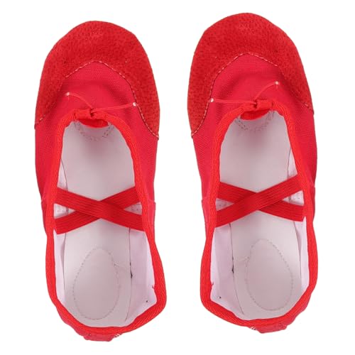 BESPORTBLE Ballettschuhe mit Elastischem Band rutschfeste PU Softsohle Flexible Tanzschläppchen für Yoga Ballett Geeignet für Erwachsene Rot von BESPORTBLE