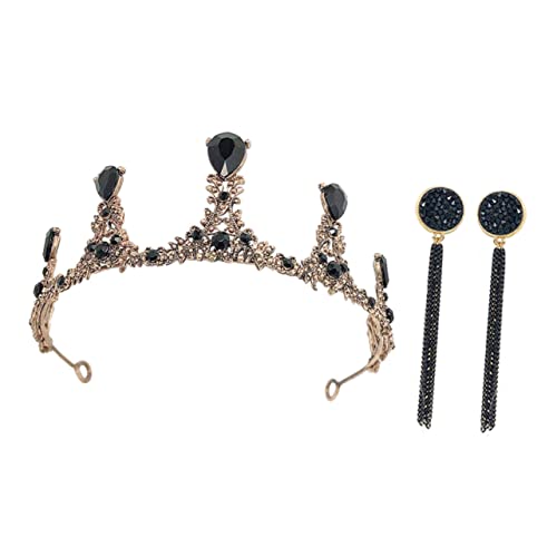 BESPORTBLE Barock Vintage Set mit Ohrringen Funkelnde Schwarze Tiara für Hochzeit Haarschmuck Set für Damen Festliche Kopfbedeckung für Braut und Brautjungfern von BESPORTBLE