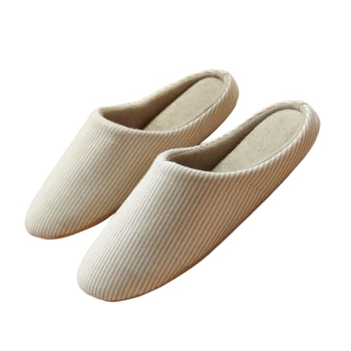BESPORTBLE Baumwoll Hausschuhe mit Rutschfester Velourssohle Atmungsaktive Herbst Winter Pantoffeln für Damen und Herren Weiche Leise Indoor Slipper Beige von BESPORTBLE