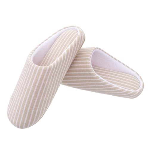 BESPORTBLE Beige Gestreifte Leichte Japanische Baumwoll Hausschuhe Unisex Flauschig Atmungsaktiv und Rutschfest für Herbst Winter S Passend von BESPORTBLE