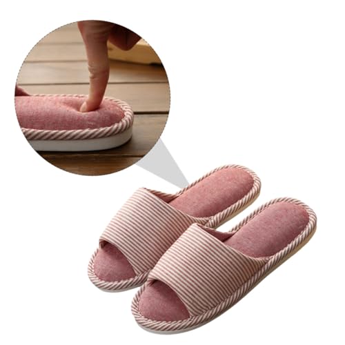 BESPORTBLE Bequeme Baumwoll hausschuhe Damen Rutschfeste Innen slipper Atmungsaktive Flache Sohlen Modisches Streifenmuster Ganzjährig Geeignet für Zuhause und Alltag von BESPORTBLE