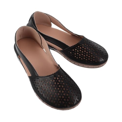 BESPORTBLE Bequeme Damen Wedges Sandalen mit Geschlossenem Zehenbereich Atmungsaktivem Hohlraumdesign Leichter Keilabsatz für Sommer Rutschfeste Freizeit-schuhe Schwarz von BESPORTBLE
