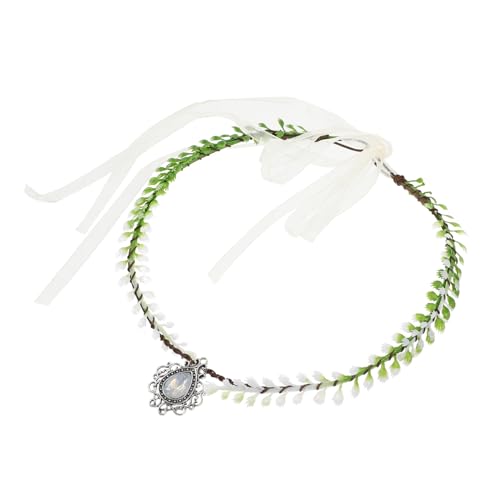 BESPORTBLE Blattkrone Tiara Band Bachelorette Erste Brautjungfern Mädchen Fee Braut Tiara Künstliche Braut Haarschmuck Floral Party Kopfschmuck Kommunion Hochzeit Grün Eisendraht von BESPORTBLE