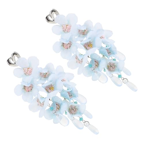 BESPORTBLE Blaue Blumenohrhänger für Damen Leichte Hautfreundliche Ohrstecker mit Herzförmigen Blumen Modischer Schmuck für Sommerurlaub Strand und Alltag von BESPORTBLE