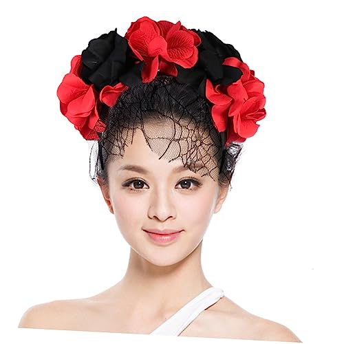 BESPORTBLE Blumen Stirnband Mit Schwarzem Netz Für Halloween Haarschmuck Floraler Haarreif Für Partys Festivals Und Fotografie Floraler Haarband Für Rollenspiele von BESPORTBLE